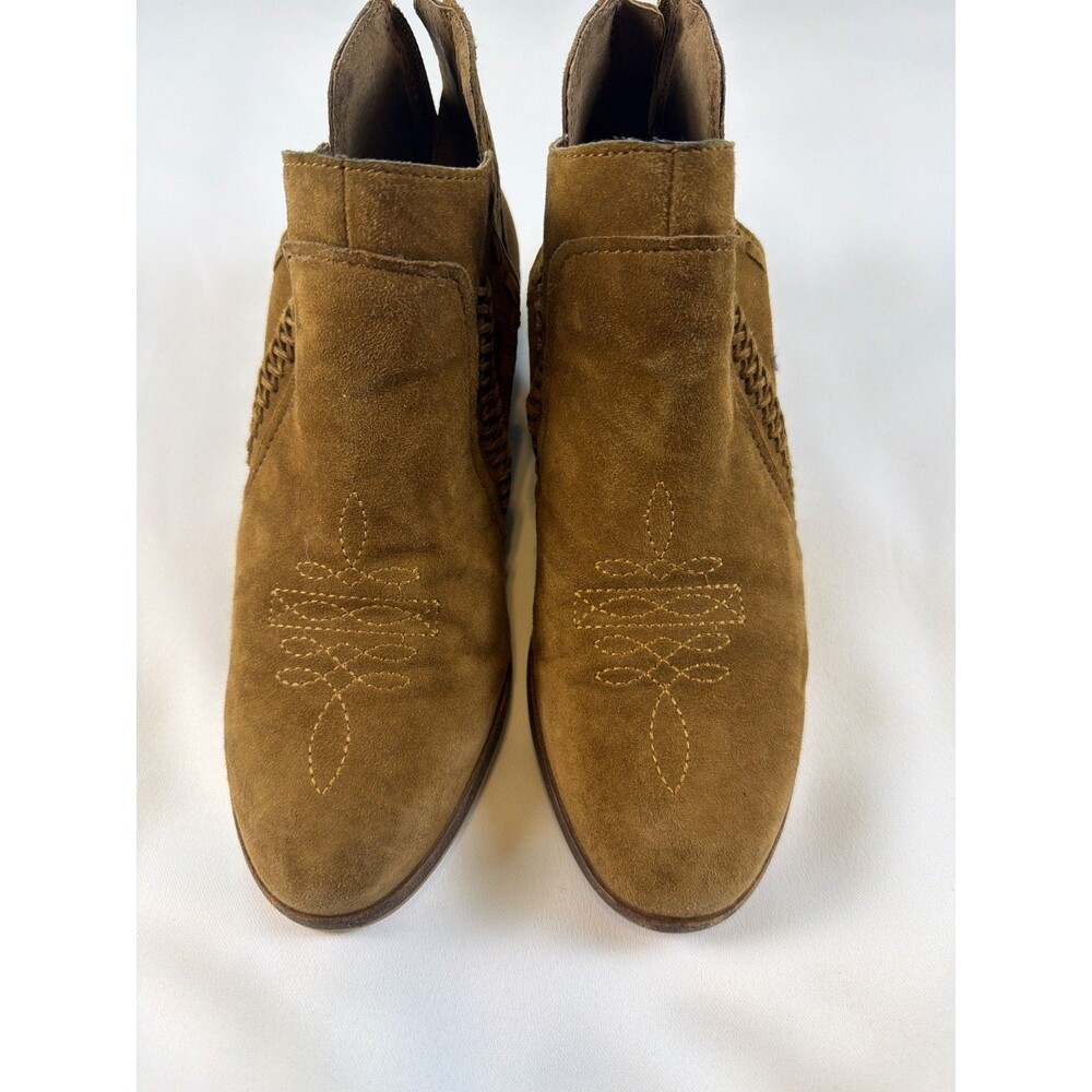 Vince Camuto Presita Boot Women 6.5 Brown Leather Suede Western Block Heel Ankle